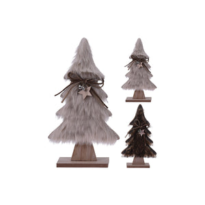Χριστουγεννιάτικο δεντράκι ξύλινο με γούνα (2 τεμάχια)