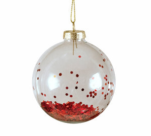 Χριστουγεννιάτικη μπάλα γυάλινη διάφανη με γκλίτερ κόκκινο