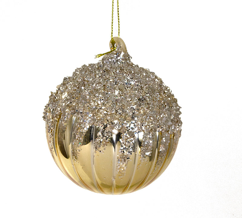 Χριστουγεννιάτικη μπάλα γυάλινη με χρυσό και ασημί γκλίτερ 8 εκ.