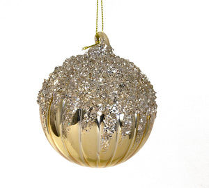Χριστουγεννιάτικη μπάλα γυάλινη με χρυσό και ασημί γκλίτερ 8 εκ.