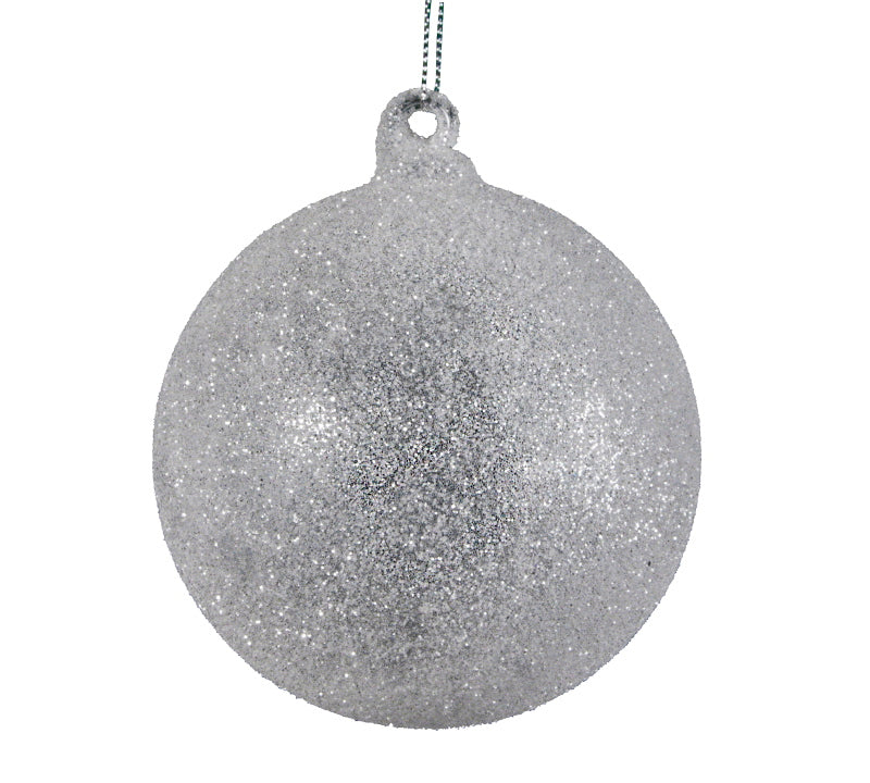 Χριστουγεννιάτικη γυάλινη  μπάλα με λευκό γκλίτερ 10 εκ.