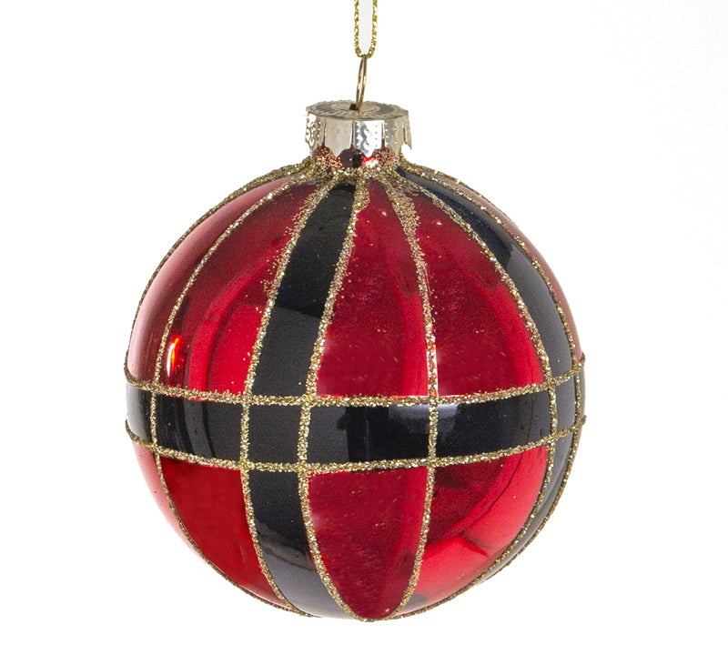 Χριστουγεννιάτικη μπάλα γυάλινη σε κόκκινο-μαύρο 10 εκ.