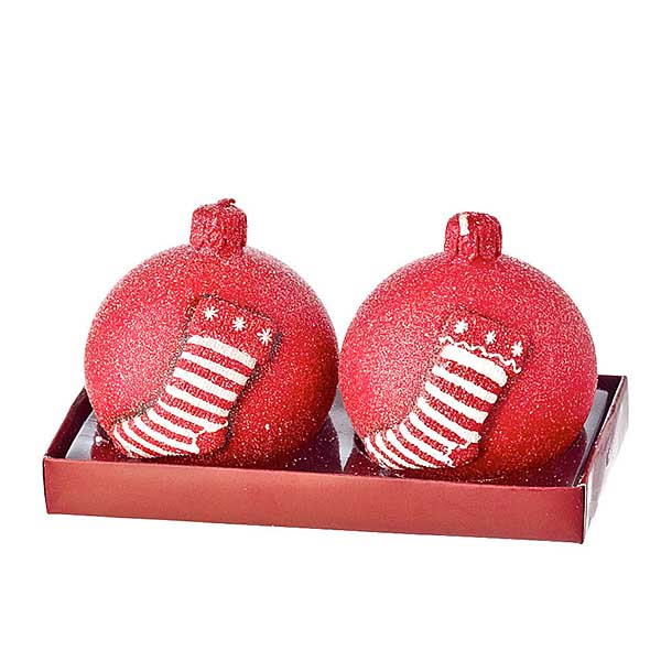Χριστουγεννιάτικο κερί μπάλα κόκκινο με κάλτσα Αγ. Βασίλη (2 τεμάχια)