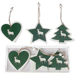 Χριστουγεννιάτικα στολίδια ξύλινα δεντράκι-αστέρι-καρδιά  9 εκ.(6 τεμάχια)