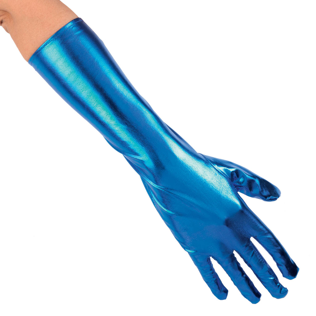 Αποκριάτικο Αξεσουάρ Γάντια μακριά μεταλλιζέ μπλε FF80712