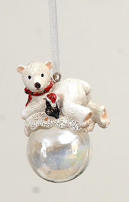 Χριστουγεννιάτικη μπάλα γυάλινη με αρκουδάκια 9 εκ.