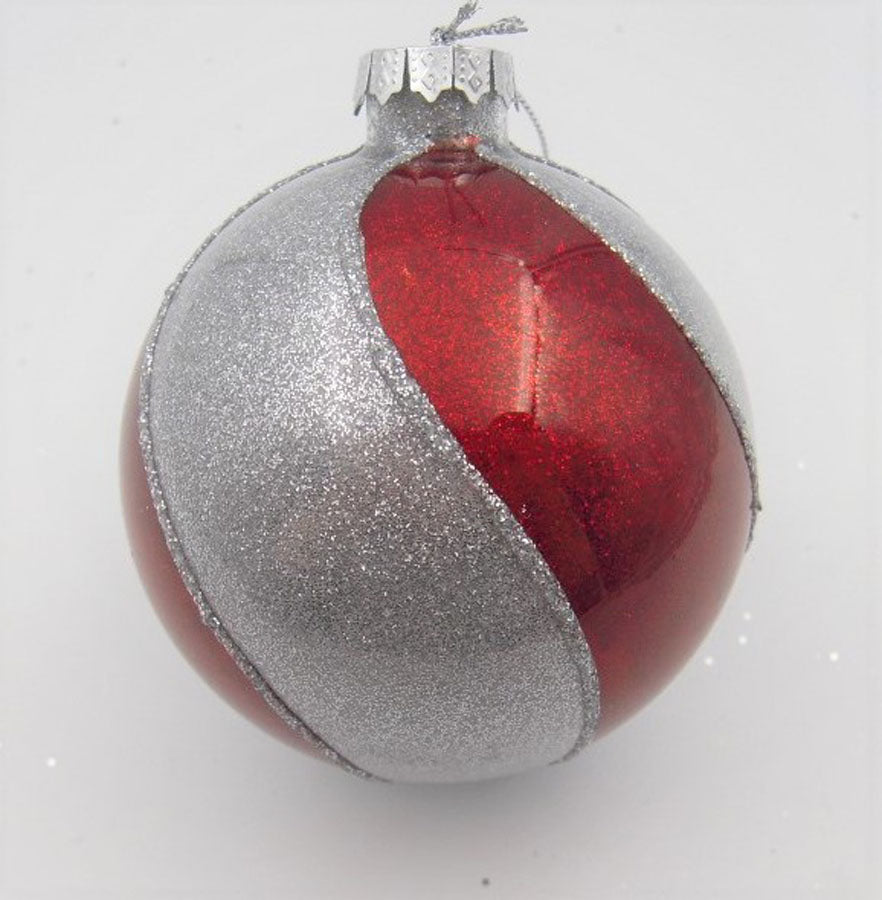 Χριστουγεννιάτικη μπάλα με κόκκινο-ασημί γκλίτερ 10 εκ.